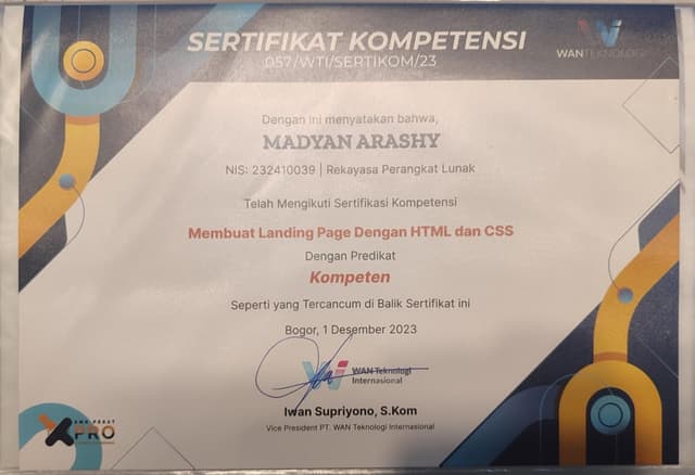 Landing Page Development with HTML and CSS certificate picture 0